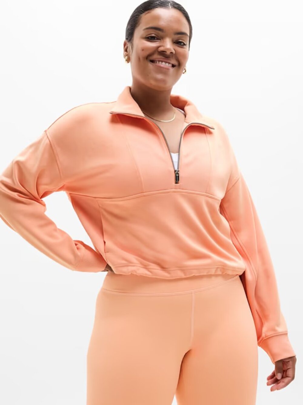 Athleta Seasoft Rib 1/4 Zip Popover | Small | Papaya